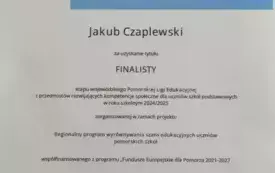 dyplom finalisty Jakub Czaplewski z kl. 7