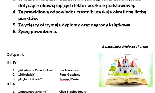 Konkurs wiedzy o lekturach